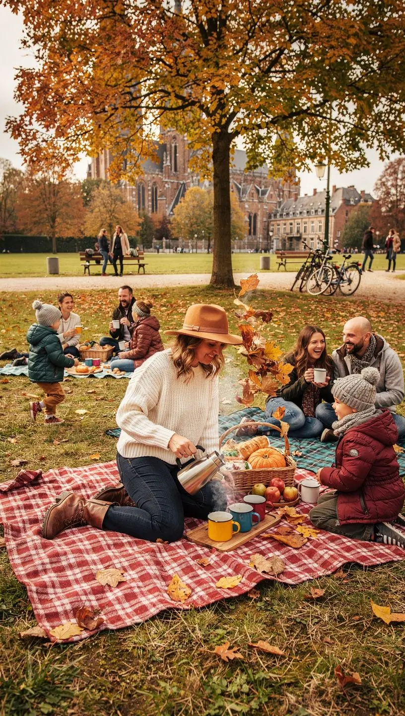 Un paysage automnal avec des arbres aux couleurs vives, évoquant la chaleur d'une boisson réconfortante.