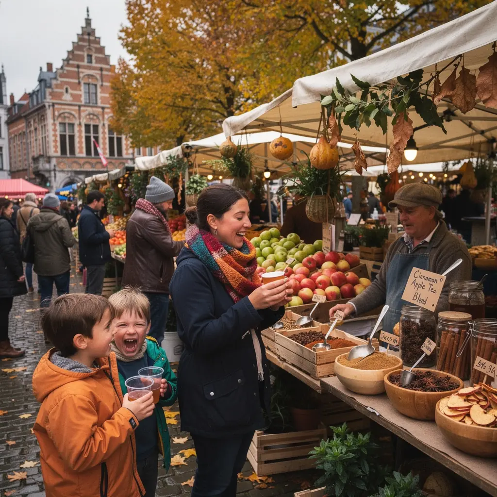 Un mélange de feuilles de thé, de morceaux de pomme et de cannelle sur une planche en bois rustique.