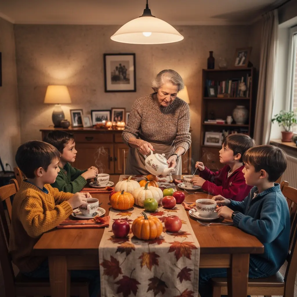 Tasse de thГ© aux pommes et Г  la cannelle fumante sur une table en bois rustique.